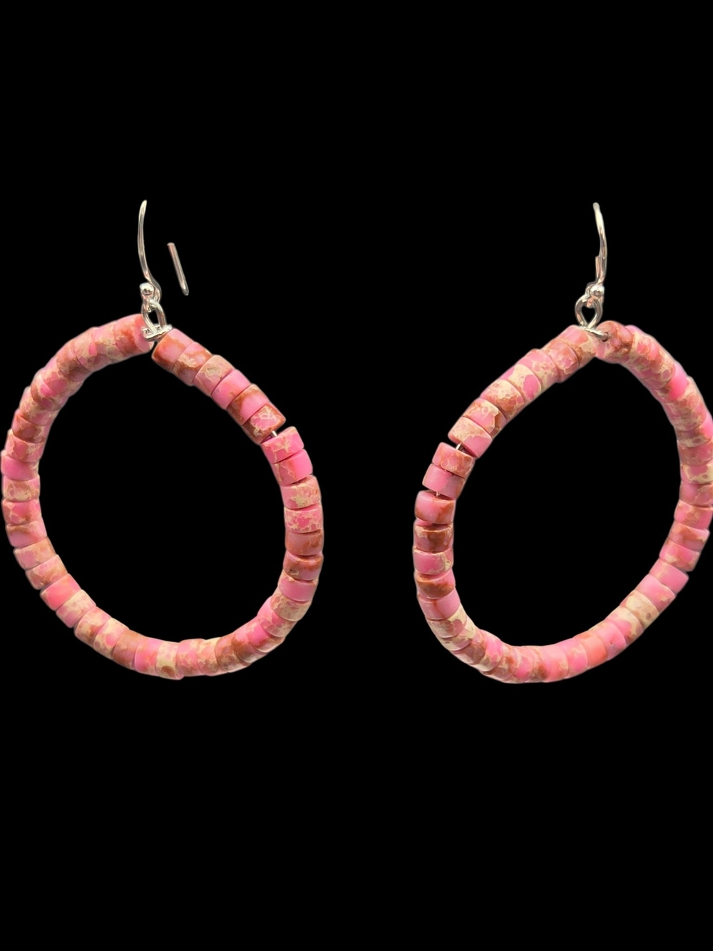 Pink Sea Sediment Jasper Beaded Hoop Earrings - Lightweight Women's Jewelry